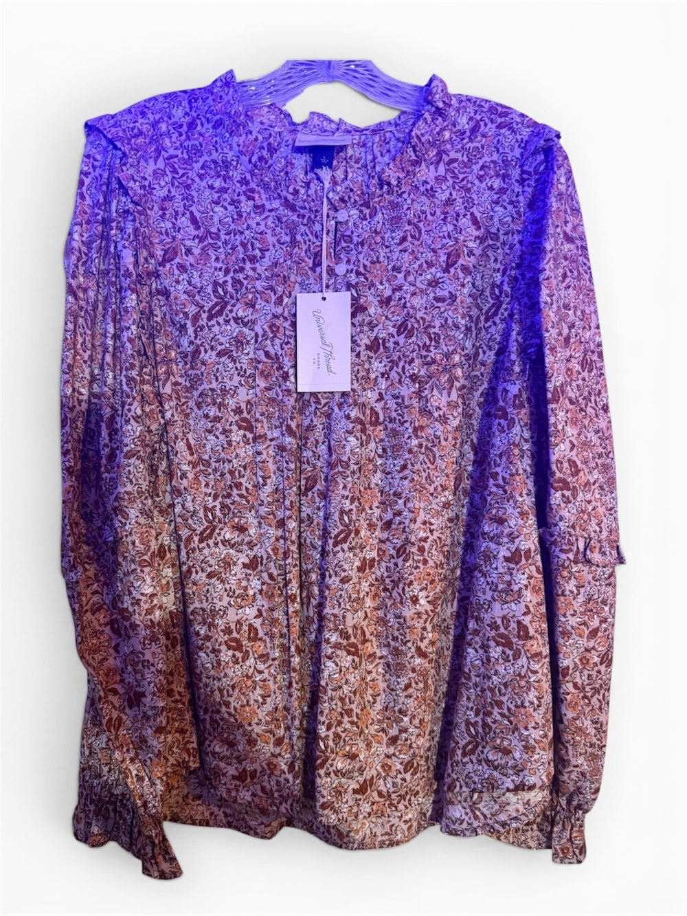 Universal Thread Floral Ruffled Neck Blouse - Brown & Cream